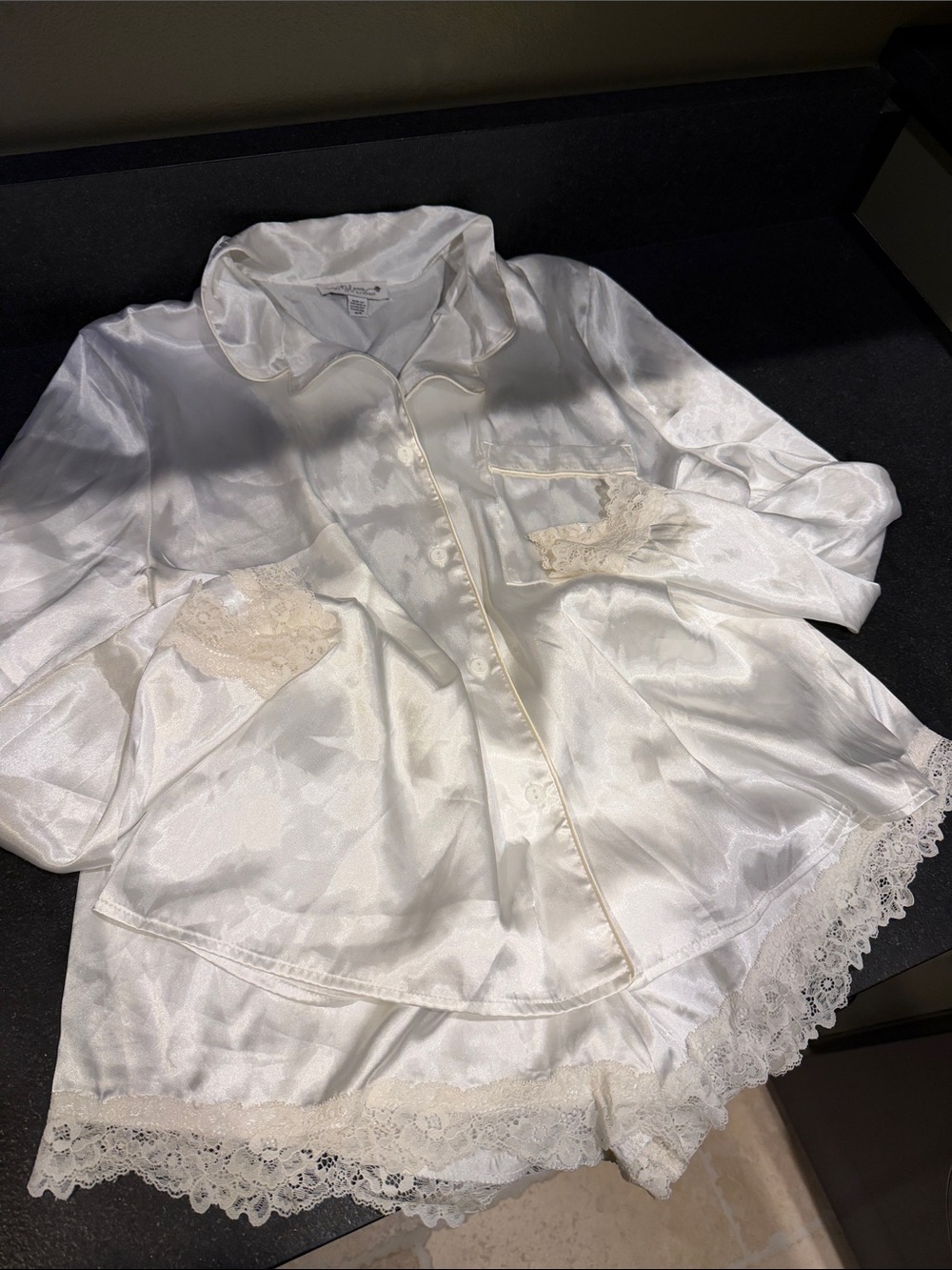 IN BLOOM Silky Ivory Lace-Trim Pajama Set - Women Intimates -MEDUIM
